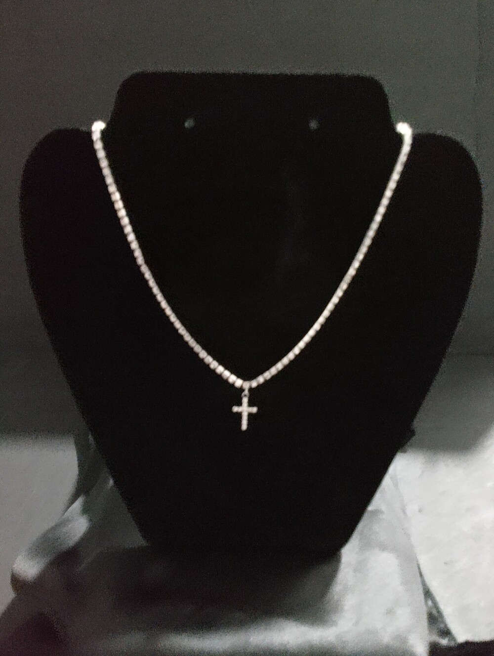 White Gold Filled Stone Cross Necklace 13-16